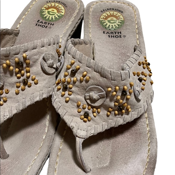 Earth Shoe Gelron 2000 Lily Tan Beaded Wedge Sandal Size 9 - Picture 3 of 11